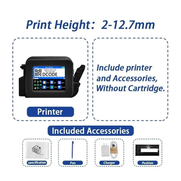 12.7mm Portable Mini Handheld Thermal Inkjet Printer Handy Text QR Barcode Batch Number Image Logo Date Label Coder