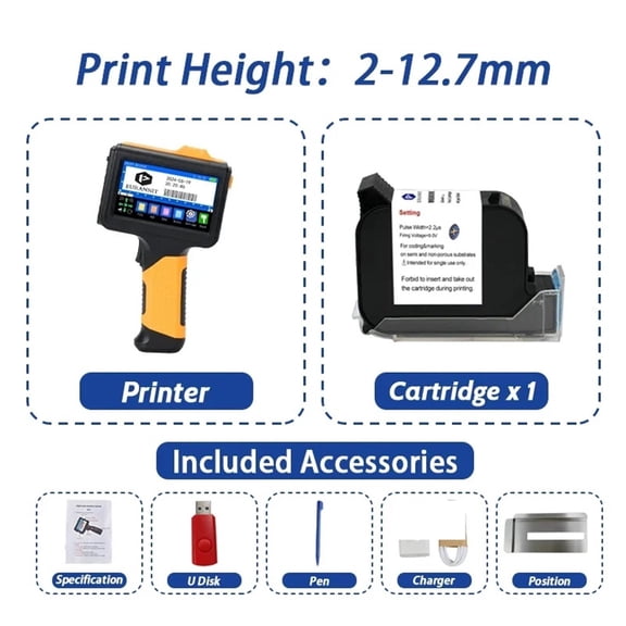 12.7mm Portable Printer Handheld Thermal Inkjet Printer Portable Expire Date Counter QR Barcode Logo Coding Machine ,Fast-Drying Ink with Crisp Output