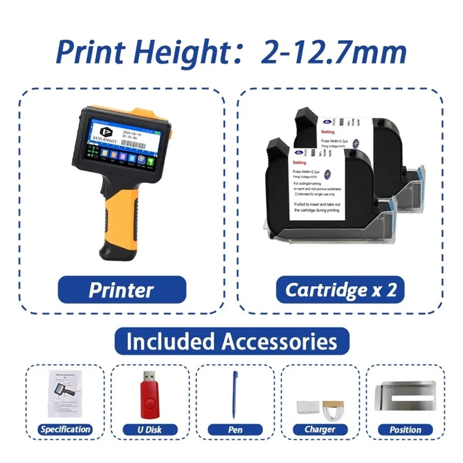12.7mm Portable Printer Handheld Thermal Inkjet Printer Portable Expire Date Counter QR Barcode Logo Coding Machine ,Fast-Drying Ink with Crisp Output