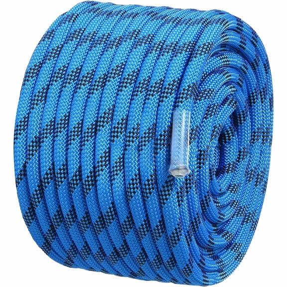 12.7mm Static Climbing Rope 38M(125ft) - 30KN Rock Climbing Rope with Steel Hooks, for Rappelling, Rescue, Outdoor Adventure - Blue