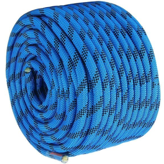 12.7mm x 38M(125ft) Static Climbing Rope, 32KN Heavy-Duty for Rock Climbing, Rappelling & Fire Rescue, Blue with Steel Carabiners
