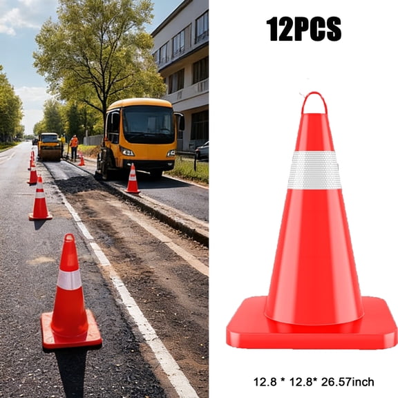 12.8 * 12.8 * 26.57inch Construction Cones 12-Pack, Impervious To Crushing PVC Material Safety Cones for Driving Training