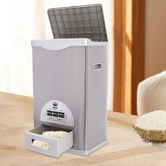 12*8.66*19.68in Silver Rice Dispenser Rectangular Modern Rice Storage Container for Diameter Less Than 0.16-0.2 Inches