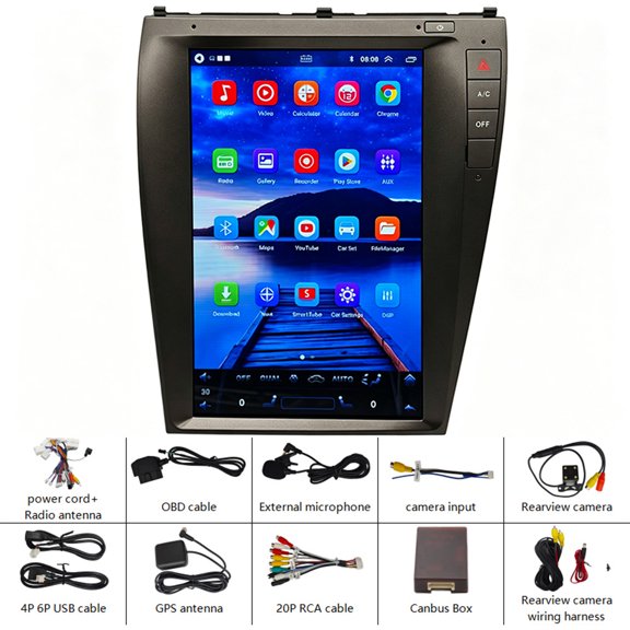 12.8 Inch Car Stereo Radio Android 15 GPS Navigation Head Unit for Lexus ES350 2006-2011 Base Trim with CarPlay Android Auto 8 Core 4+64G 5G WiFi BT DSP FM/RDS Radio Car Player SWC