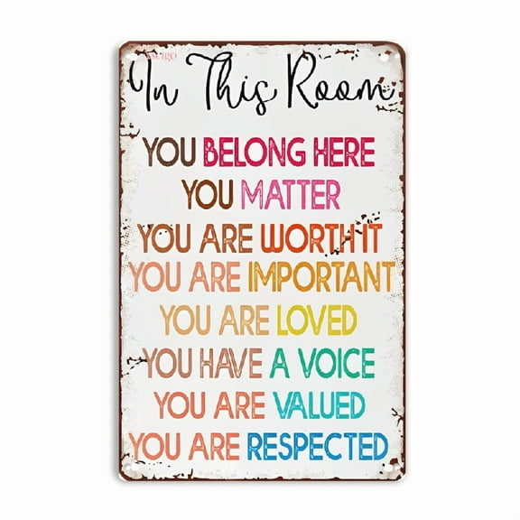 12*8 Inch Inspirational Rainbow Metal Wall Sign - 'In This Room You Belong' Vintage-Style Multicolor Decor, Perfect for Classroom, Teacher Appreciation, and Home Decor