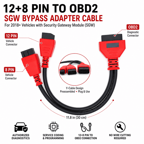 12+8 Pin to OBD2 SGW Bypass Adapter Cable for 2018+ Vehicles