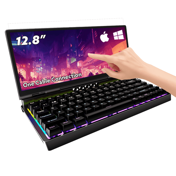 12.8" Portable Touchscreen Monitor with Mechanical Keyboard, Compatible with Win10/11/MacOS Laptop Desktop Mac