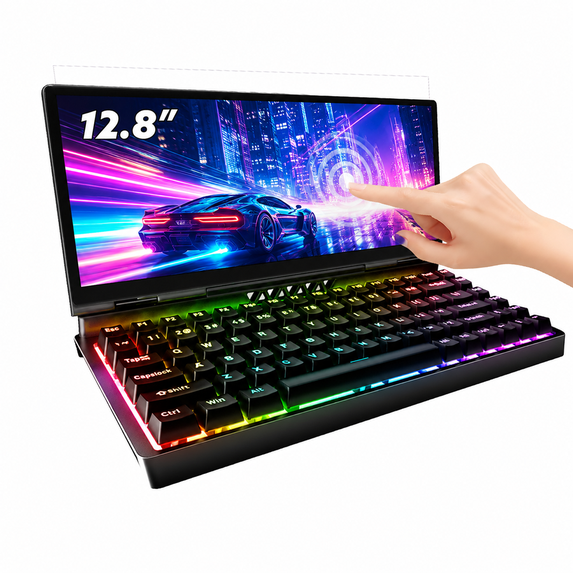 12.8" Portable Touchscreen Monitor with Mechanical Keyboard, Compatible with Win10/11/MacOS Laptop Desktop Mac