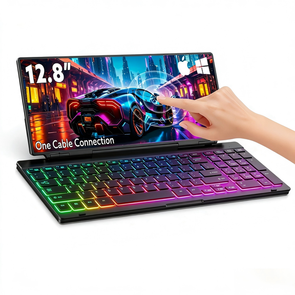 12.8" Portable Touchscreen Monitor with Silent Keyboard, Compatible with Win10/11/MacOS Laptop Desktop Mac
