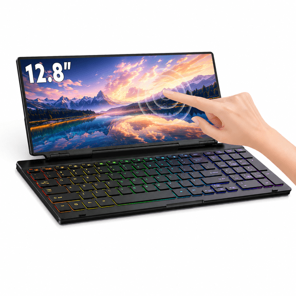 12.8" Portable Touchscreen Monitor with Silent Keyboard, Compatible with Win10/11/MacOS Laptop Desktop Mac