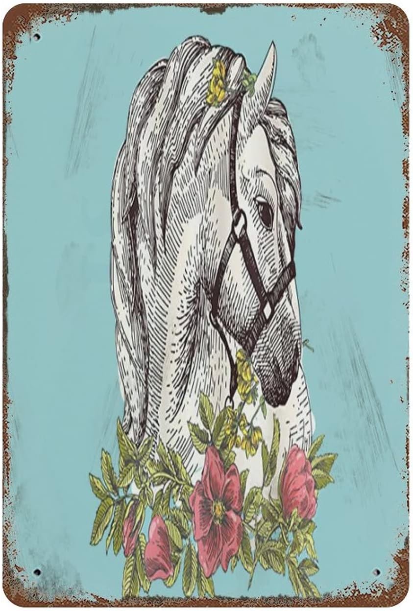 12×8 inch Floral Boho Style Horse Portrait with Blossoming Poppy Wreath