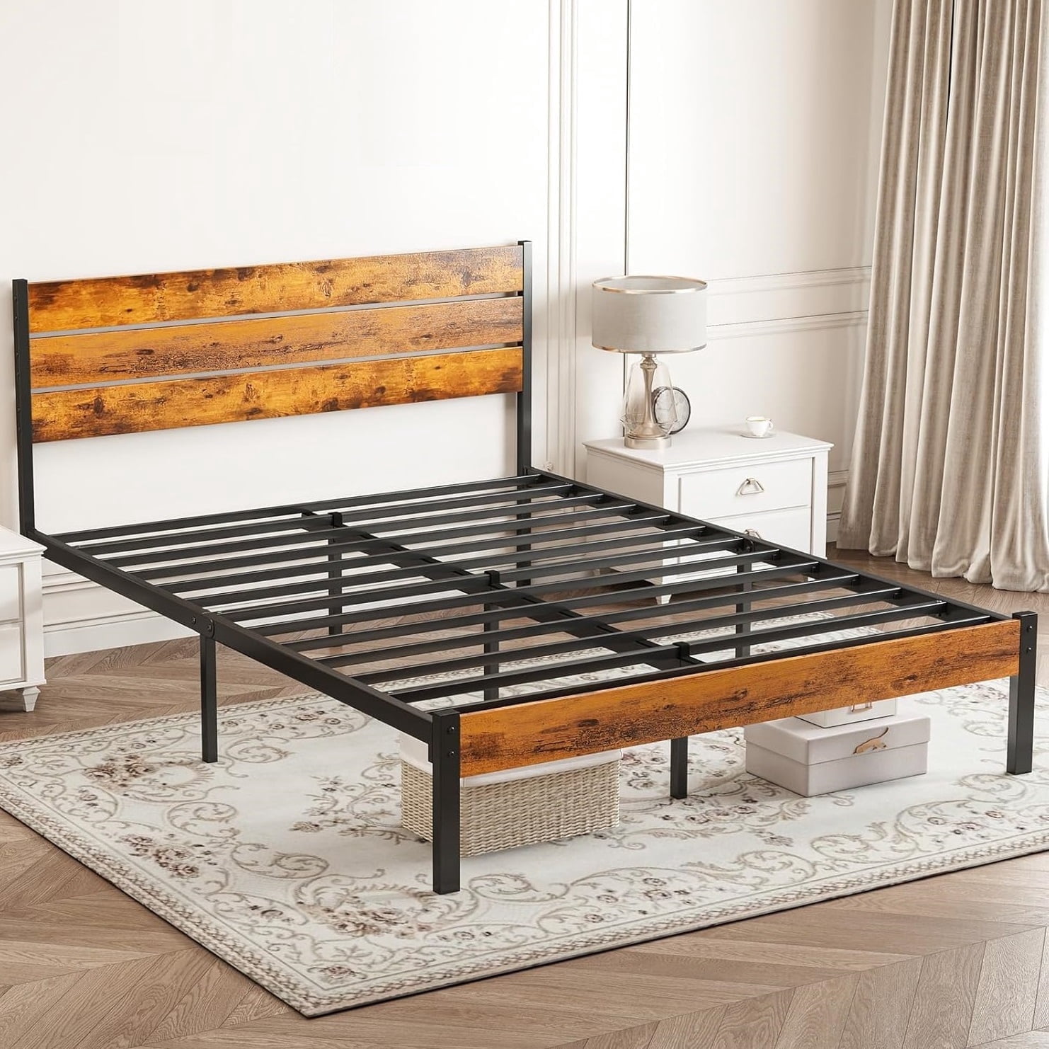 12.8 inch High Steel Bed Frame with Underbed Storage - No Box Spring Needed, Tool-Free Assembly, Queen