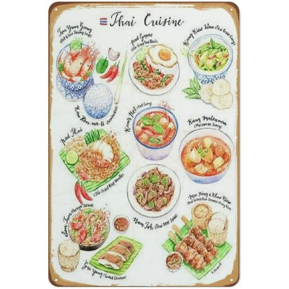 12×8 inch Kitchen Vintage Metal Tin Sign Thai Cuisine Fine Art Print Food Poster Kitchen Wall Art Kitchen Decor Gift For Foodies Gift For A Foodie Funny Metal Sign Cute Sign Poster