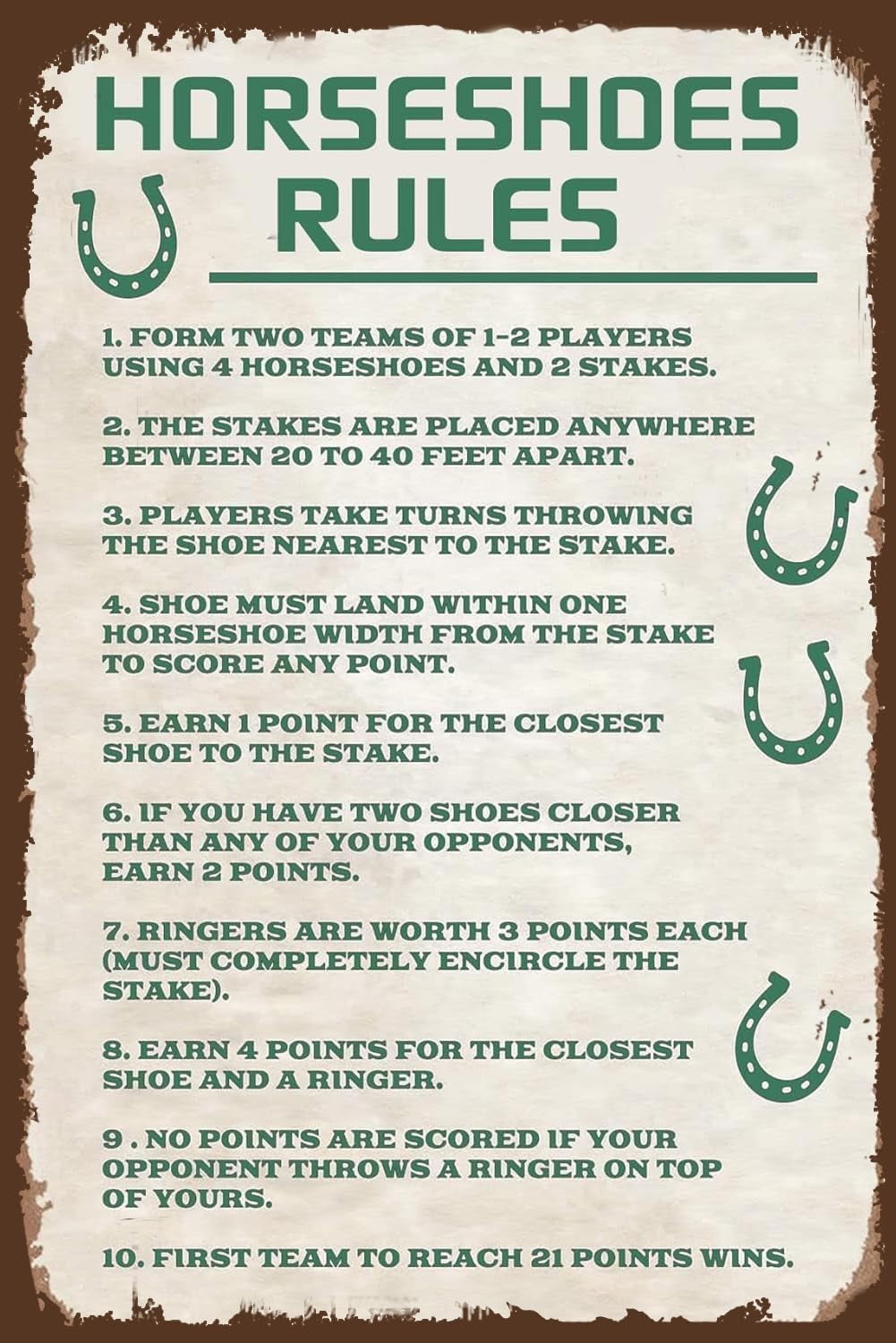 12×8 inch Vintage Horseshoes Rules Metal Tin Signs Vintage Games Signss