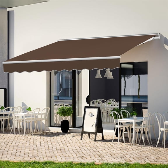 EPICOZY 12.8' x 7.8' Coffee Manual Retractable Patio Awnings, Water-Resistant