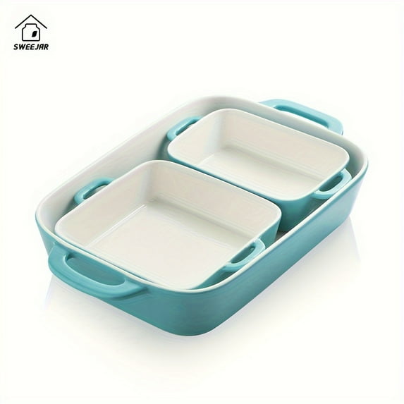 12.8 x 8.9 Inches Ceramic FortuneKey Trading Bakeware Set, Rectangular Porcelain Baking Pans for Cooking, Kitchen, Cake, Dinner, Banquet and Daily Use