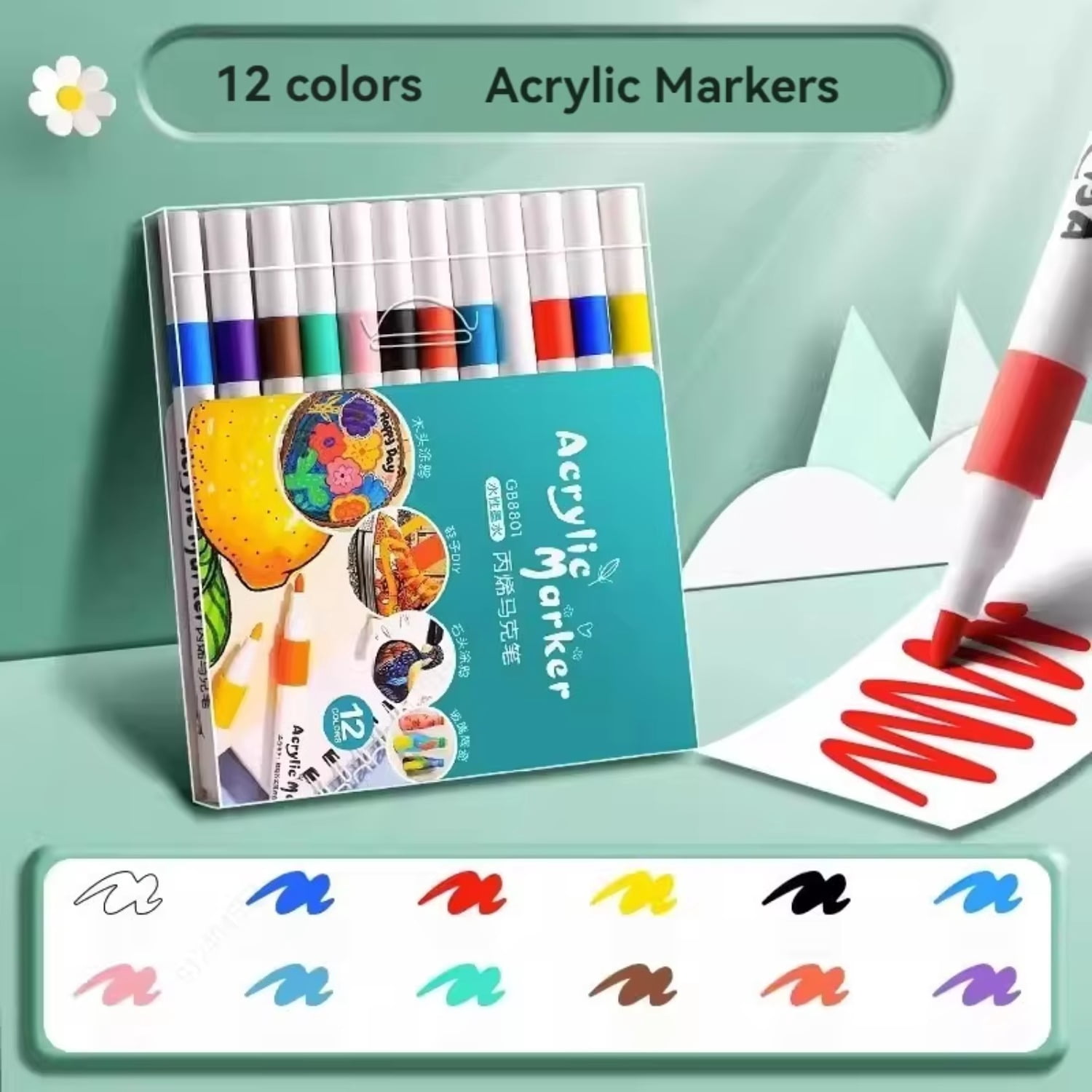 12-80 Colores Set Acrylic Paint Art Marker Pen Rock Painting for Adults Graffiti Stone Ceramic Glass Wood DIY Crafts Art Supplies