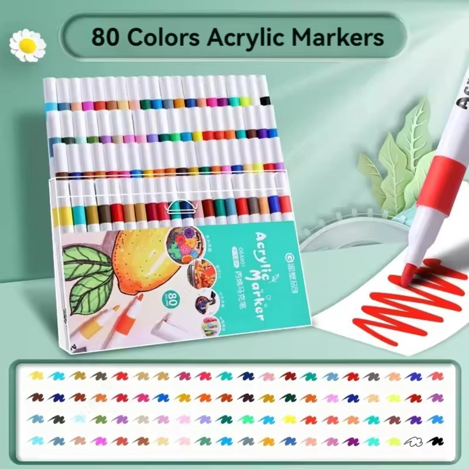 12-80 Colores Set Acrylic Paint Art Marker Pen Rock Painting for Adults Graffiti Stone Ceramic Glass Wood DIY Crafts Art Supplies