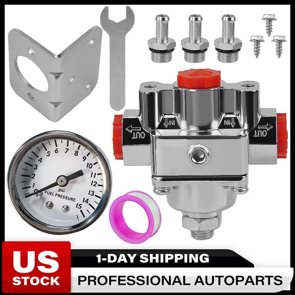 12-804 Adjustable Low Fuel Pressure Regulator with Gauge, Fits Holley Carburetor