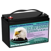 12.8V 100AH LiFePO4 Lithium Battery, Grade A Cycles Deep Cycle LiFePO4 Battery with Built-in 100A Smart BMS