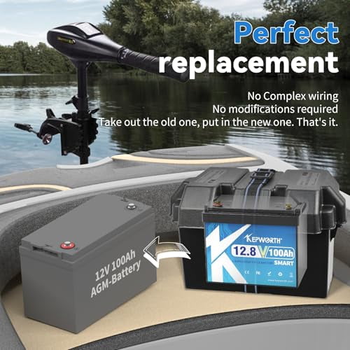 12.8V 100Ah LiFePO4 Battery Bluetooth, Deep Cycle Lithium Batteries with Built-in 100A BMS, BCI Group 24, Grade A Lithium Iron Phosphate Cells, for Trolling Motor, Boat, Rv, Solar,