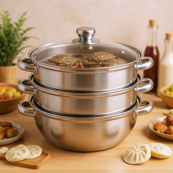 12.8in 3 Tier Stainless Steel Steamer Pot Multipurpose Stainless Steel Steam Pot Cookware Steamer Pot with Lid for Cooking Vegetable Stock Sauce Food