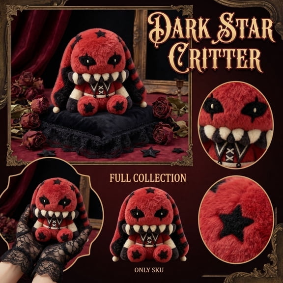 12*8inch Dark Star Critter Dark Star Jester BunnySpooky Circus Rabbit PlushGothic Clown Floppy Ear Rabbit Stuffed Animal,Circus Jester Rabbit Plush Toy