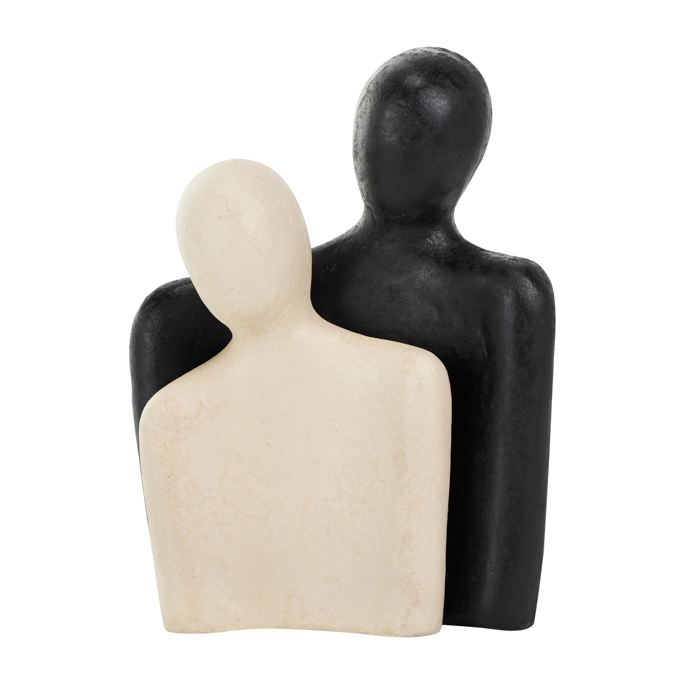 12", 9"H Cream Paper Mache Nesting People Sculpture with Black Accent Piece, by DecMode (2 Count)