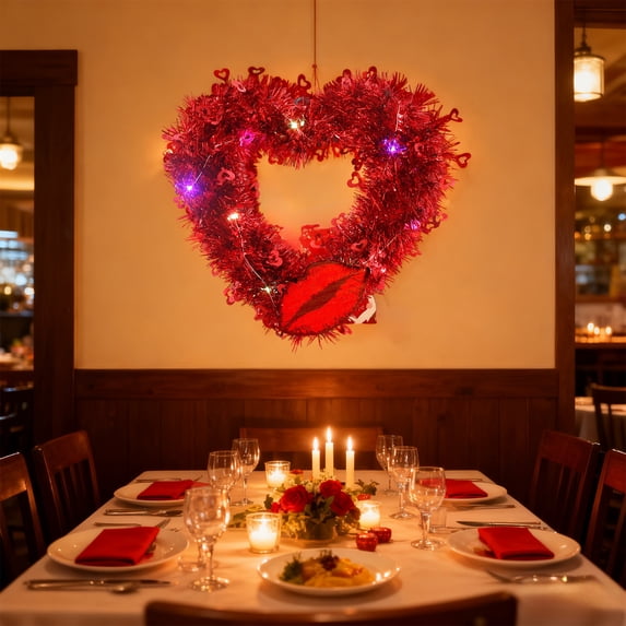 12.9" Heart Shaped Wreath Valentine's Day Red Heart Wreath for Front Door Wedding Party Anniversary Wall Decor Gift