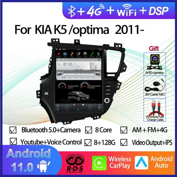 12.9" Tesla Style Screen Android 11 8G+128G Car GPS Navigation For KIA K5/Optima 2011-2021 Auto Radio Stereo Multimedia Player