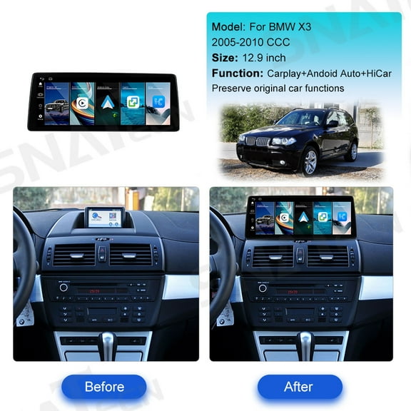 12.9 inch Linux Carplay Screen/Radio/Multimedia Player for BMW X3 2005-2010 CCC System Models Universal Car Navigation/GPS Upgrade Headunit Display HD Video Touch Screen Replace System