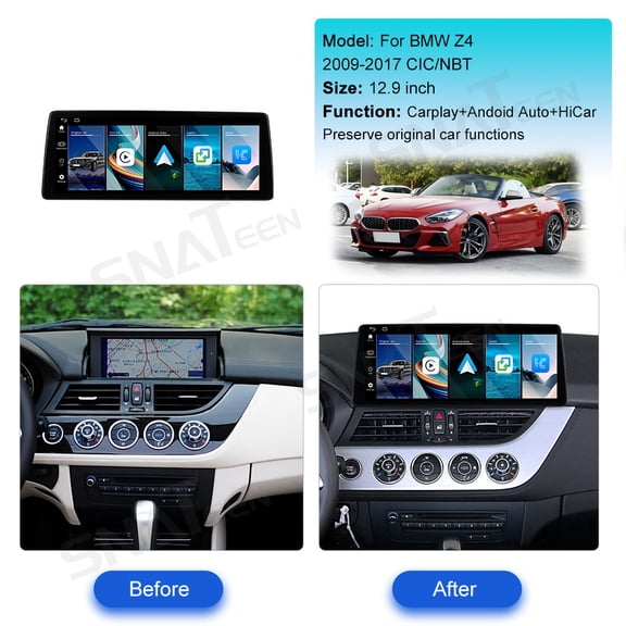12.9 inch Linux Carplay Screen/Radio/Multimedia Player for BMW Z4 2009-2017 Models Universal Car Navigation/GPS Upgrade Headunit Display HD Video Touch Screen Replace System