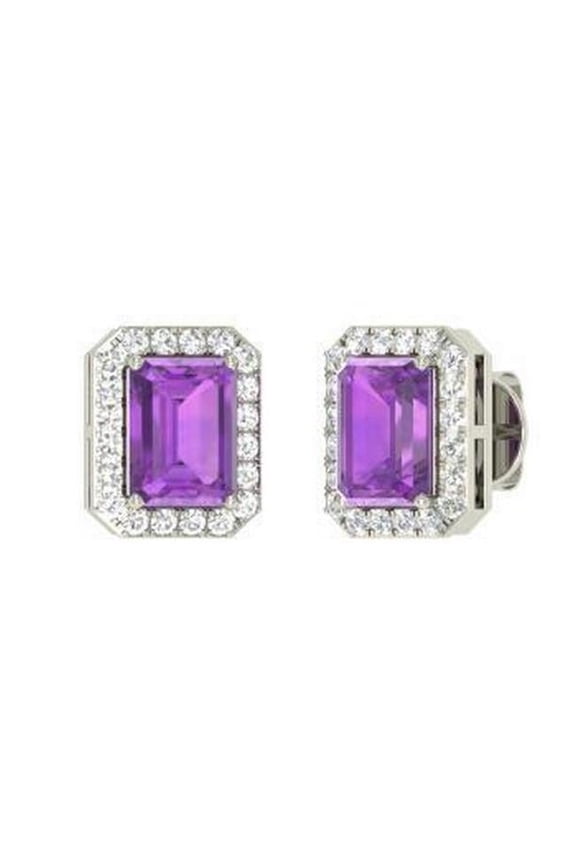 12.90 CT Amethyst & Diamonds Lady Pave Stud Earrings
