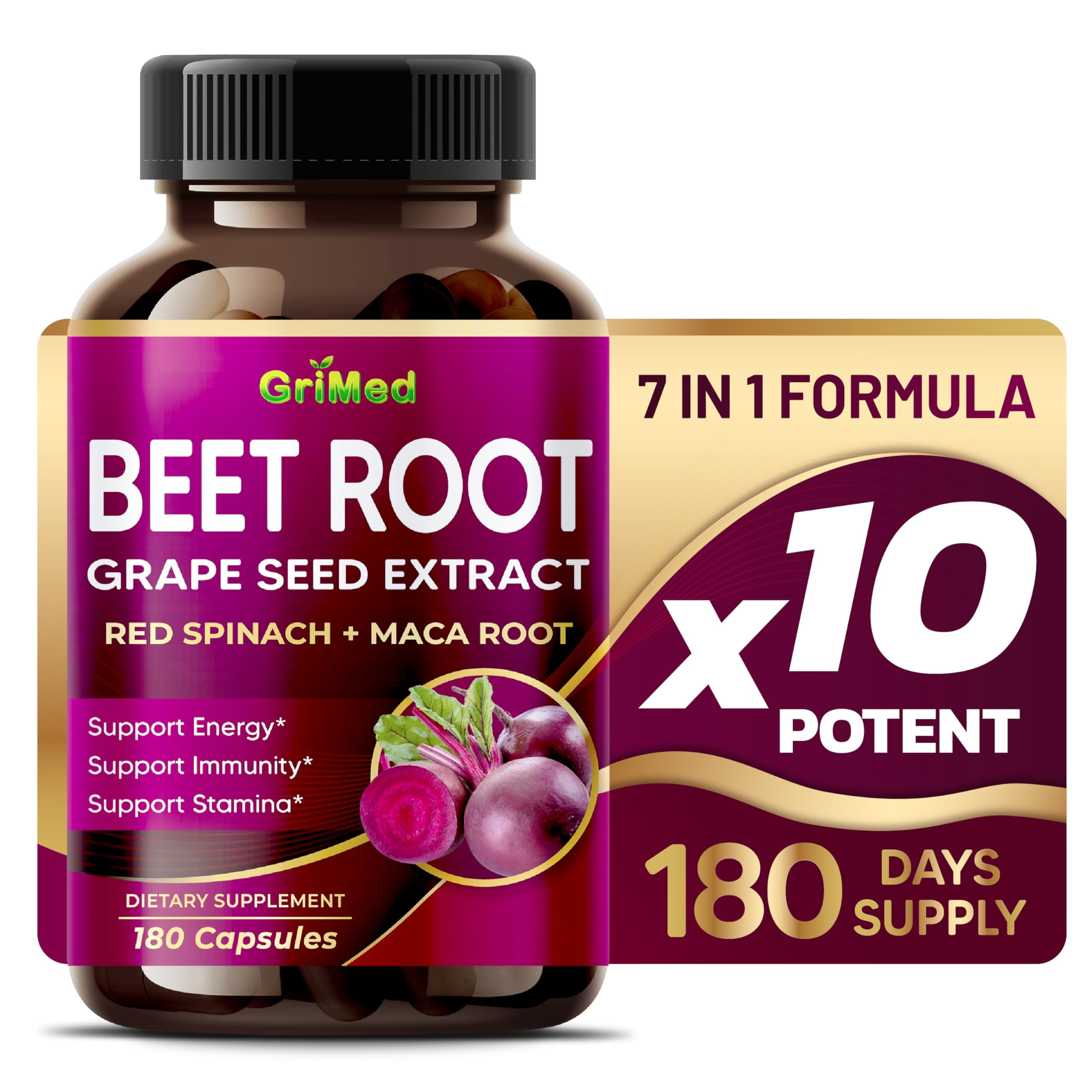 12,900mg Beet Root x12 Potency with Grape Seed Extract, Maca Root, Red
