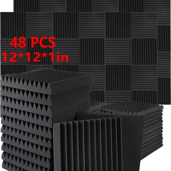 12~96Pcs Acoustic Wall Panels Studio Sound Noise Proofing Insulation Foam Black