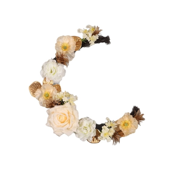 12.99" Easter Moon-Shaped Floral Wreath Artificial Rose Decor Front Door Spring Home Wall Wedding Party Ornament 2026 Flower Arrangement