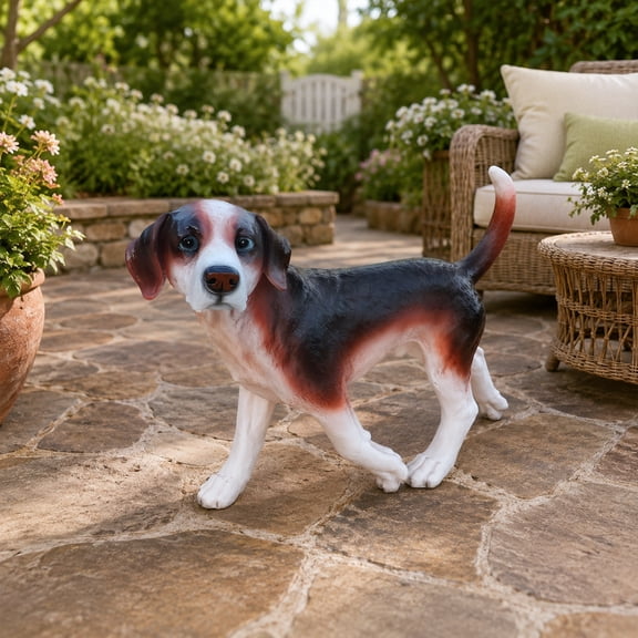 12.99" H Walking Beagle Dog Statue,Realistic Hand-Painted Garden Yard Sculpture,Durable Resin Lawn,Weather-Resistant Pet Memorial Gift,Multicolor