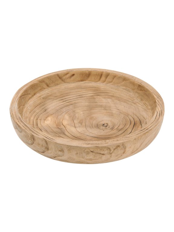 12.99 Inch Hand Carved Paulownia Wood Round Serving Decorative Bowl