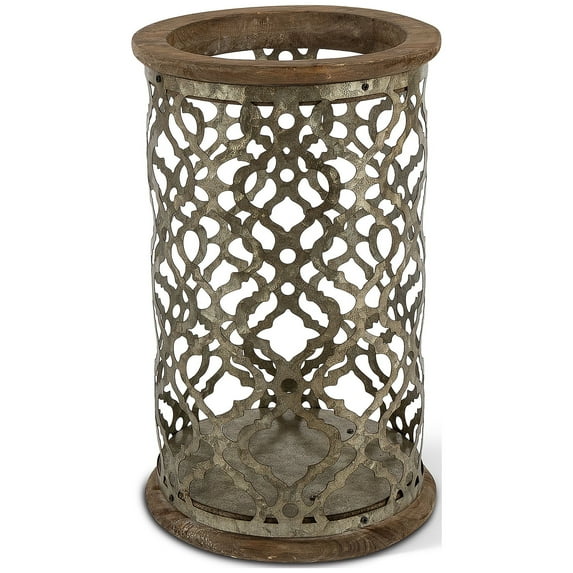 12.99-Inch Tall Wood and Metal Flameless Candle Holder with Die-Cut Ogee Pattern