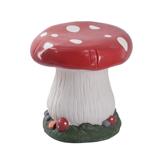12.99" Outdoor Mushroom Stool, Magnesium Oxide Stone Garden Statue, Red Cap with White Dots, Yard Patio Lawn Decor