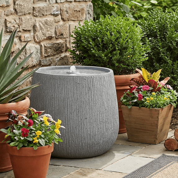 12.99'' Round Sphere Water Fountain with LED & Pump,Modern Bubbling Water Flow Feature for Garden Patio Deck Porch Yard Home Decoration,Gray