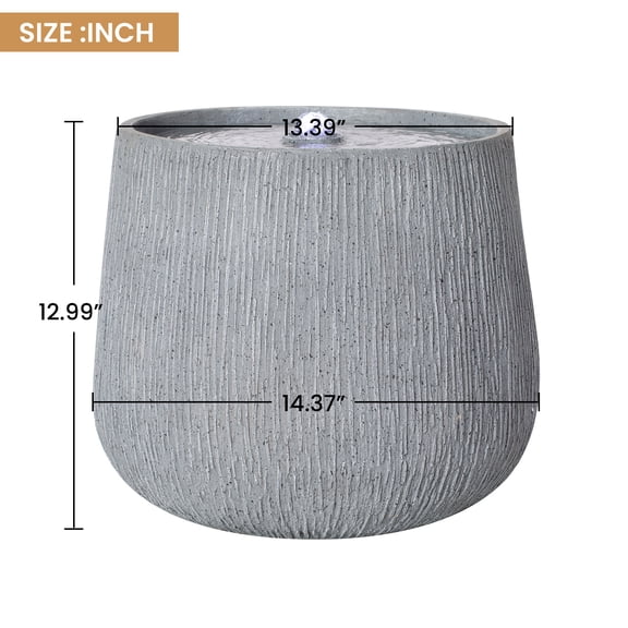 12.99H Gray Outdoor Water Fountain with LED Light, Bowl-Shaped Polyresin Water Feature for Patio Deck Yard Decor, Compact Plug-In Fountain with Adjustable Flow