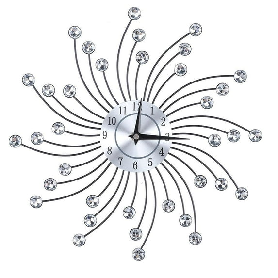 12.99in Sparkling Bling Metallic Silver Flower-Shaped Wall Clock for Living Room(Arc Flower)