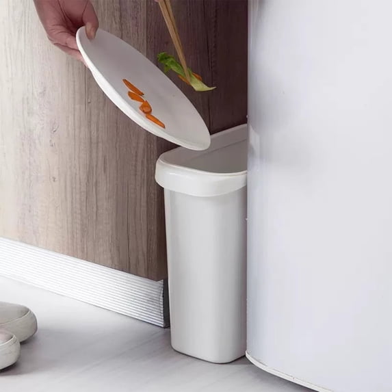 12.9L Slim Plastic Trash Can for Kitchen & Bathroom, Narrow Space Rectangular Wastebasket, White Uncovered Garbage Bin for Home Office, 1 Pack