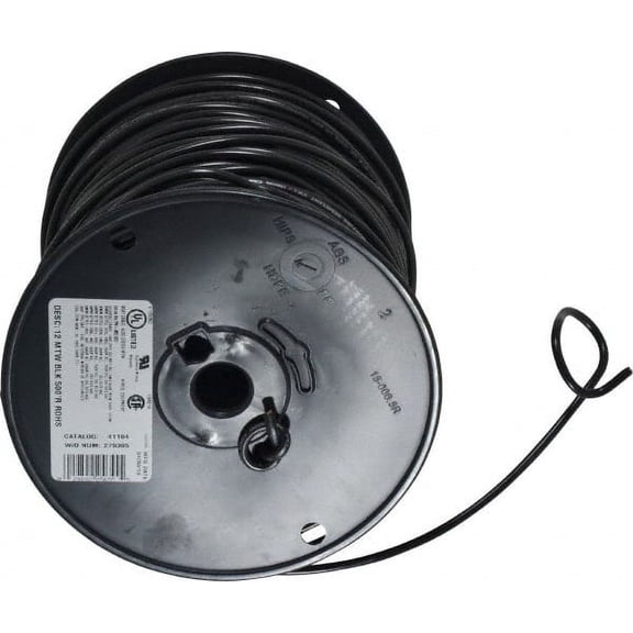 Southwire 12 AWG, 65 Strand, Black Machine Tool Wire PVC, Acid, Moisture and Oil Resistant, 500 Ft. Long