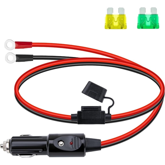 12 AWG Heavy Duty Cigarette Lighter Plug,3.3 FT Cigarette Lighter Male Plug Adapter Cable with LED Lights and Fuse Box (20 A, 30A), Male Cigarette Lighter Plug, Car Accessories for Inverter, Air Pump