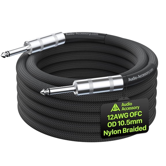 12 AWG OFC Speaker Cable 1/4 Inch 6.6ft Nylon Braided, Noiseless Design Triple(2 Copper&Al-Foil) Shielded Guitar Amp Speaker Cord for Marshall Boss Fender Orange Amp Head to Cabinet
