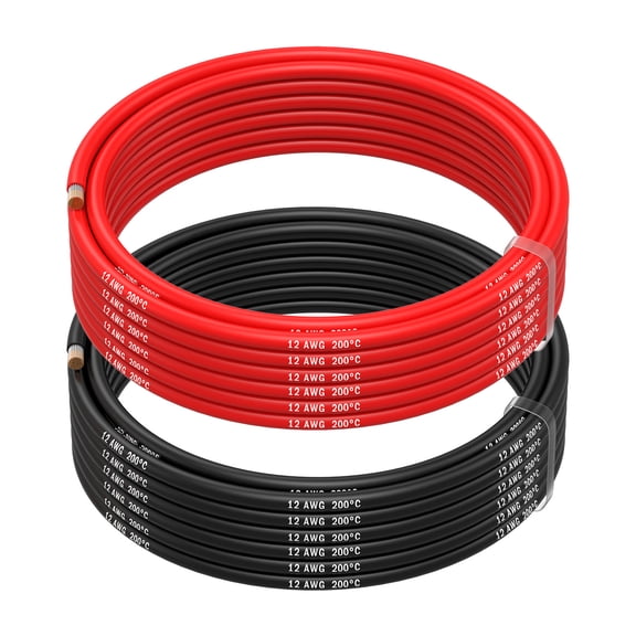 12 AWG Silicone Wire by MMOBIEL  12 Gauge Tinned Copper Cable, 2 x 16.4FT (1 Red & 1 Black), Flexible High Temp Battery Wire for Automotive, Marine, Solar, RV, Inverter, LED, DIY, HVAC