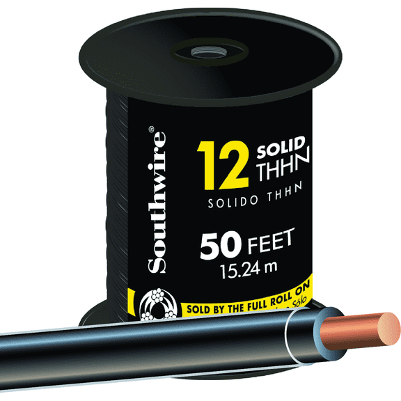 12 AWG Solid THHN Electrical Wire - Single Pack Indoor & Outdoor Use, NEC-Compliant