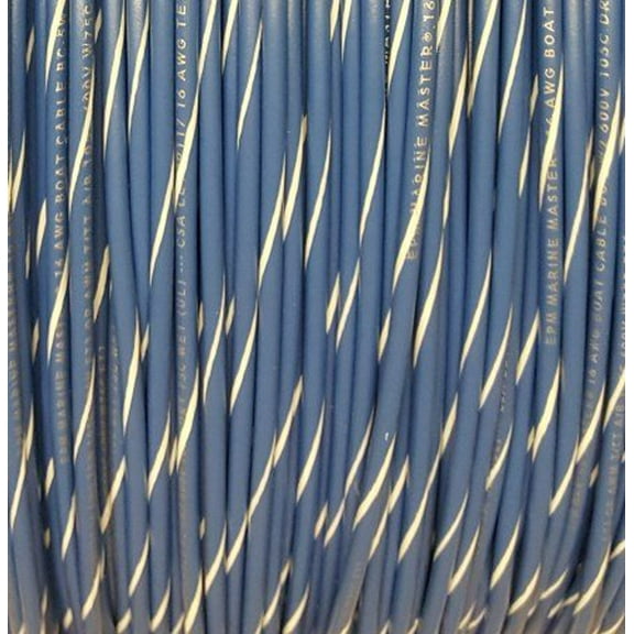 12 AWG Spiral Stripe Tracer Marine Primary Wire, Blue with White Stripe, 100 Feet$$Watercraft